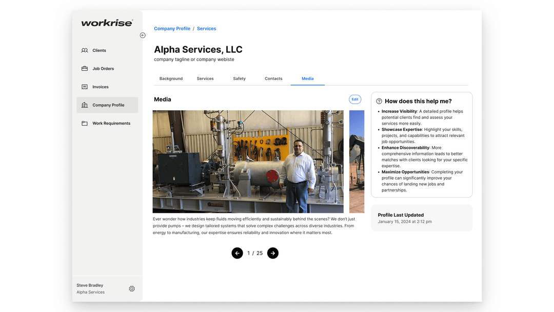 Hi-fi screen — profile completion and reminders